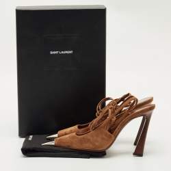 Pre Owned Saint Laurent Brown Suede Blade Slingback Pumps Size 39