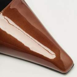 Pre Owned Saint Laurent Brown Patent Leather Lee Slingback Pumps Size 39