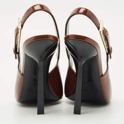 Pre Owned Saint Laurent Brown Patent Leather Lee Slingback Pumps Size 39