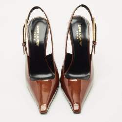 Pre Owned Saint Laurent Brown Patent Leather Lee Slingback Pumps Size 39