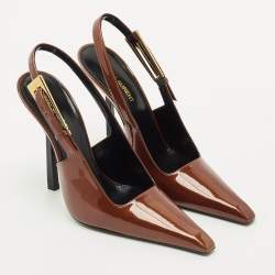 Pre Owned Saint Laurent Brown Patent Leather Lee Slingback Pumps Size 39