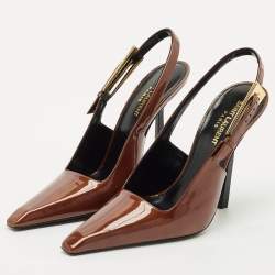 Pre Owned Saint Laurent Brown Patent Leather Lee Slingback Pumps Size 39