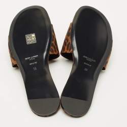 Pre Owned Saint Laurent Brown Leopard Print Grosgrain Carlyle Flat Slides Size 39