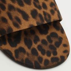Pre Owned Saint Laurent Brown Leopard Print Grosgrain Carlyle Flat Slides Size 39