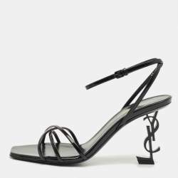 Pre Owned Saint Laurent Black Leather Opyum Ankle Strap Sandals Size 39