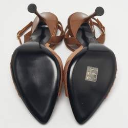 Pre Owned Saint Laurent Brown Satin and Stretch Fabric Lola Ankle Strap Sandals Size 39