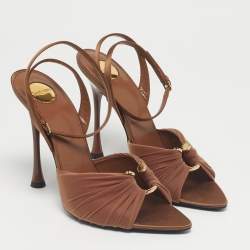 Pre Owned Saint Laurent Brown Satin and Stretch Fabric Lola Ankle Strap Sandals Size 39