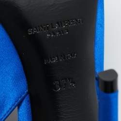 Pre Owned Saint Laurent Blue Satin Zoe Slingback Pumps Size 37.5