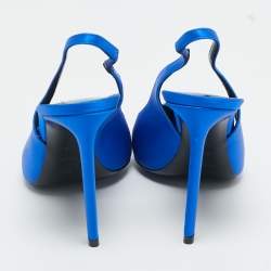 Pre Owned Saint Laurent Blue Satin Zoe Slingback Pumps Size 37.5