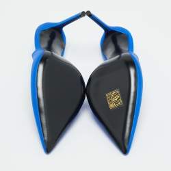 Pre Owned Saint Laurent Blue Satin Zoe Slingback Pumps Size 37.5
