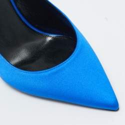 Pre Owned Saint Laurent Blue Satin Zoe Slingback Pumps Size 37.5