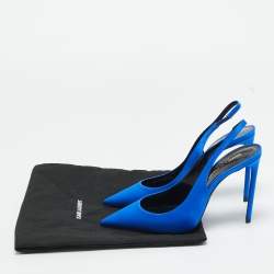 Pre Owned Saint Laurent Blue Satin Zoe Slingback Pumps Size 37.5