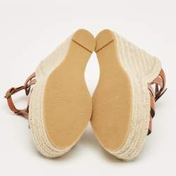 Pre Owned صندل سان لوران \"تريبوت\" جلد أسود نعل إسفين حبال قياس 37.5