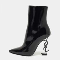 مملوكة مسبقًا Saint Laurent Black Patent Leather Opyum Pointed Toe Ankle Boots Size 39