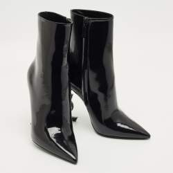 مملوكة مسبقًا Saint Laurent Black Patent Leather Opyum Pointed Toe Ankle Boots Size 39
