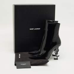 مملوكة مسبقًا Saint Laurent Black Patent Leather Opyum Pointed Toe Ankle Boots Size 39