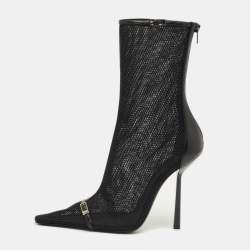Pre Owned Saint Laurent Black Leather and Mesh Oxalis Ankle Boots Size 39