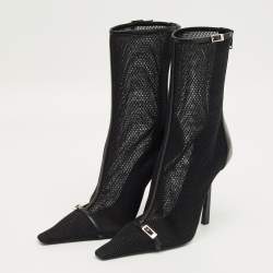 Pre Owned Saint Laurent Black Leather and Mesh Oxalis Ankle Boots Size 39