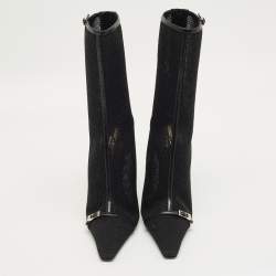 Pre Owned Saint Laurent Black Leather and Mesh Oxalis Ankle Boots Size 39