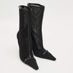 Pre Owned Saint Laurent Black Leather and Mesh Oxalis Ankle Boots Size 39