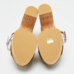 Pre Owned Saint Laurent Gold/Lilac Velvet and Patent Leather Bianca Sandals Size 39