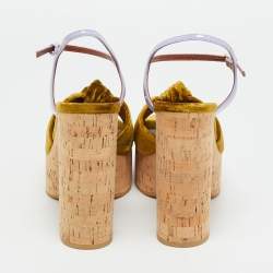 Pre Owned Saint Laurent Gold/Lilac Velvet and Patent Leather Bianca Sandals Size 39