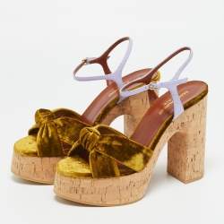 Pre Owned Saint Laurent Gold/Lilac Velvet and Patent Leather Bianca Sandals Size 39