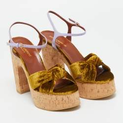 Pre Owned Saint Laurent Gold/Lilac Velvet and Patent Leather Bianca Sandals Size 39