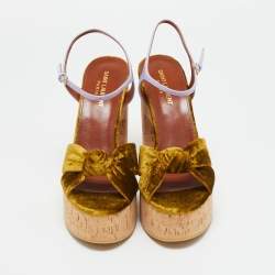 Pre Owned Saint Laurent Gold/Lilac Velvet and Patent Leather Bianca Sandals Size 39