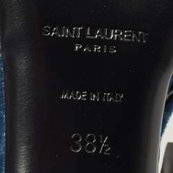 Pre Owned Saint Laurent Size 38.5 Navy Blue Velvet Slingback Pumps