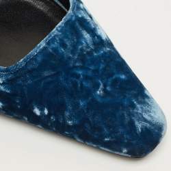 Pre Owned Saint Laurent Size 38.5 Navy Blue Velvet Slingback Pumps