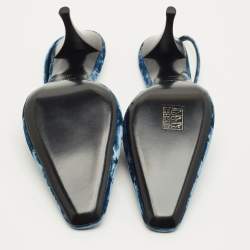 Pre Owned Saint Laurent Size 38.5 Navy Blue Velvet Slingback Pumps