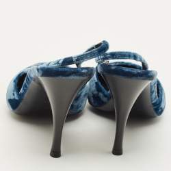 Pre Owned Saint Laurent Size 38.5 Navy Blue Velvet Slingback Pumps