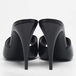 Pre Owned Saint Laurent LA 16 Size 41 Black Leather Slide Sandals