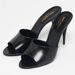Pre Owned Saint Laurent LA 16 Size 41 Black Leather Slide Sandals