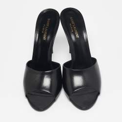 Pre Owned Saint Laurent LA 16 Size 41 Black Leather Slide Sandals