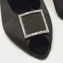 مملوكة مسبقًا Saint Laurent Franky Size 38.5 Black Satin Peep Toe Pumps