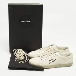 Pre Owned Saint Laurent Court Classic SL/06 Size 38 Cream Canvas Low Top Sneakers