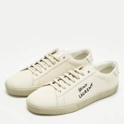 Pre Owned Saint Laurent Court Classic SL/06 Size 38 Cream Canvas Low Top Sneakers