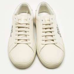 Pre Owned Saint Laurent Court Classic SL/06 Size 38 Cream Canvas Low Top Sneakers