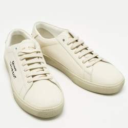 Pre Owned Saint Laurent Court Classic SL/06 Size 38 Cream Canvas Low Top Sneakers
