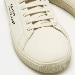 Pre Owned Saint Laurent Court Classic SL/06 Size 38 Cream Canvas Low Top Sneakers
