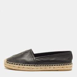 Pre Owned Saint Laurent Cassandre Size 36.5 Black Leather Espadrille Flats