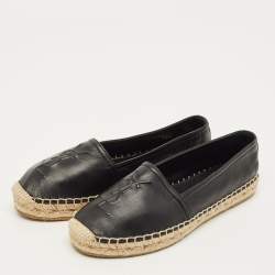 مملوكة مسبقًا Saint Laurent Cassandre Size 36.5 Black Leather Espadrille Flats
