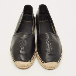 مملوكة مسبقًا Saint Laurent Cassandre Size 36.5 Black Leather Espadrille Flats