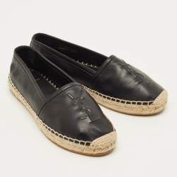 مملوكة مسبقًا Saint Laurent Cassandre Size 36.5 Black Leather Espadrille Flats