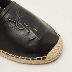 مملوكة مسبقًا Saint Laurent Cassandre Size 36.5 Black Leather Espadrille Flats