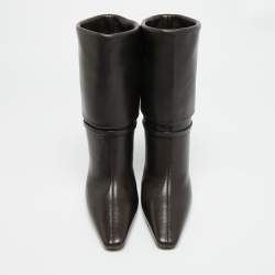 مملوكة مسبقًا حذاء بوت للكاحل سان لوران ريكي جلد بني داكن مقاس 39