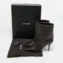 مملوكة مسبقًا حذاء بوت للكاحل سان لوران ريكي جلد بني داكن مقاس 39