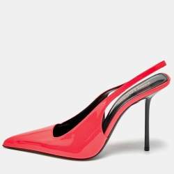 مملوكة مسبقًا Saint Laurent Kiss Size 40 Neon Pink Patent Leather Slingback Pumps